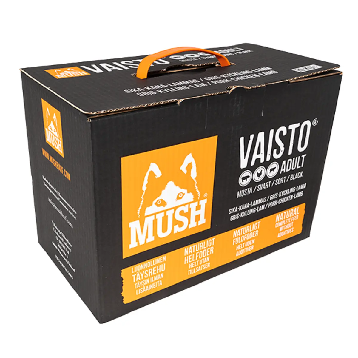 MUSH Vaisto Sort Gris Kylling Lam 10 kg - råfoder til voksne hunde